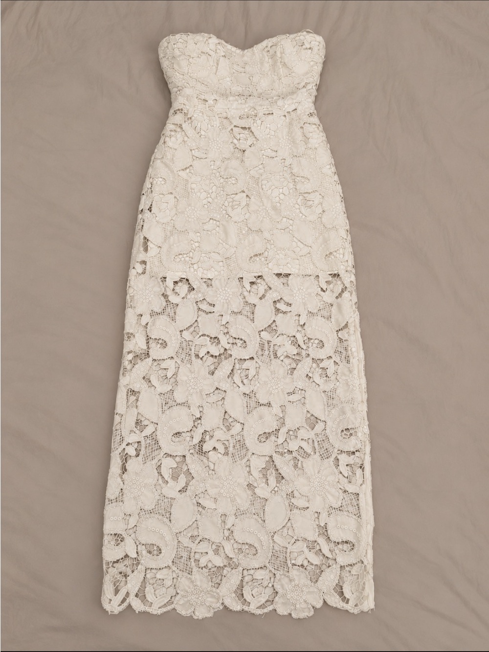 Selfie Leslie Strapless Lace Midi Dress in Ivory